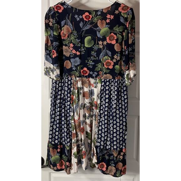 Jodufl Patchwork Floral Print Babydoll Boho Tie Closure Lined Flowy Dress S - Picture 3 of 7